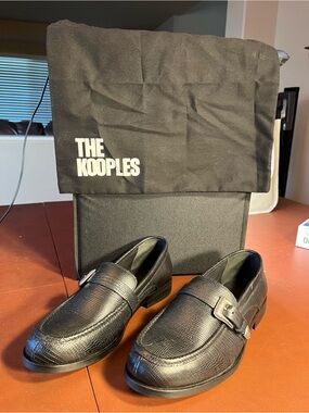 The Kooples Black Textured Leather Buckle Slip-On Loafers